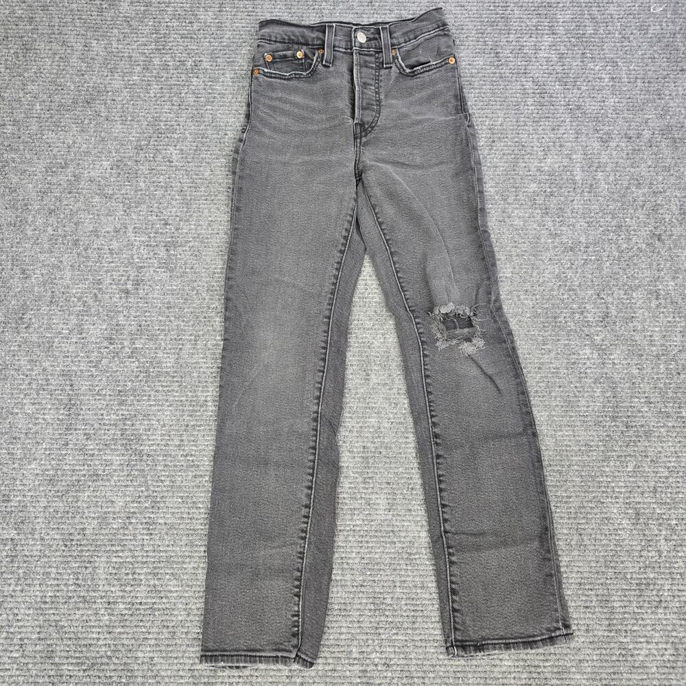 Levi’s Wedgie Straight Women’s Jeans 24x28 Black Gray Distressed Knee High Rise